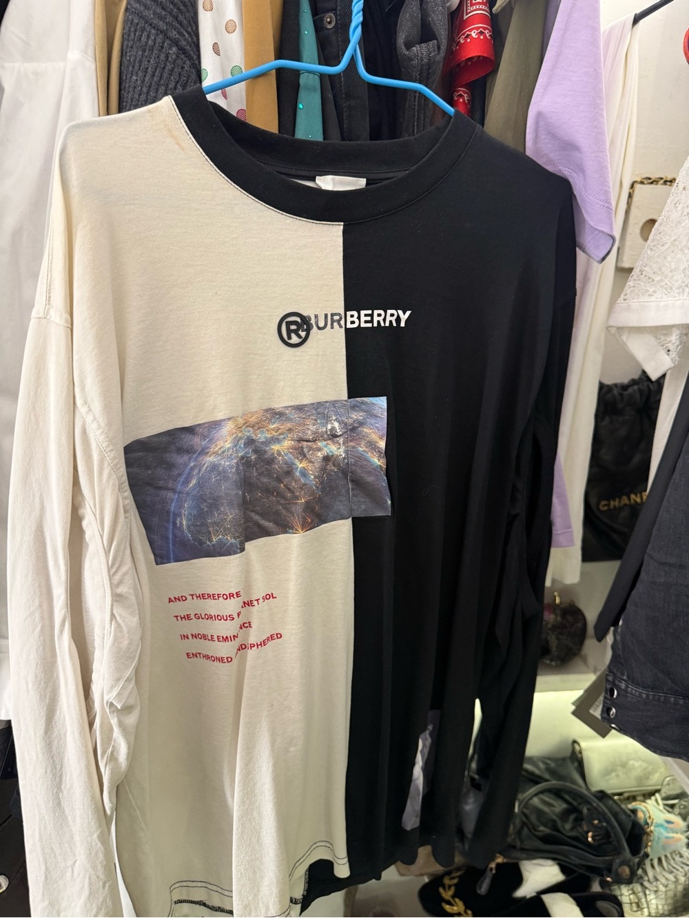 Burberry Two-Tone Black & Cream Long-Sleeve Graphic Tee